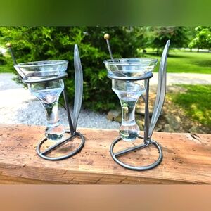 Elegant McM Glass Teaedrop Candle Holders With Metal